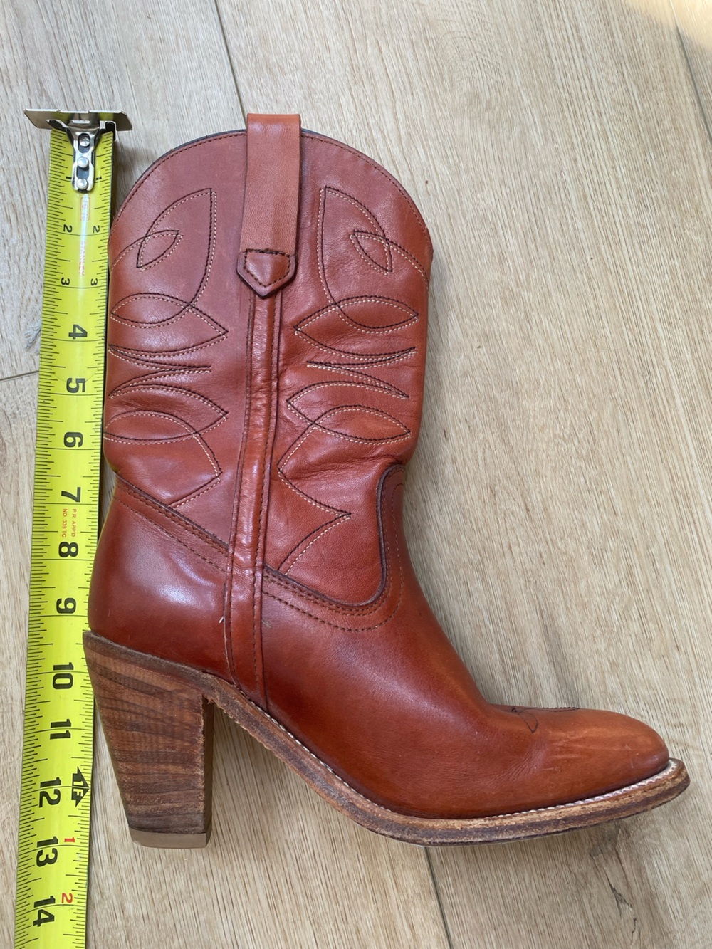 Vtg 70s FRYE Leather Cowboy Boots 7130 Cognac 6B - Picture 13 of 14